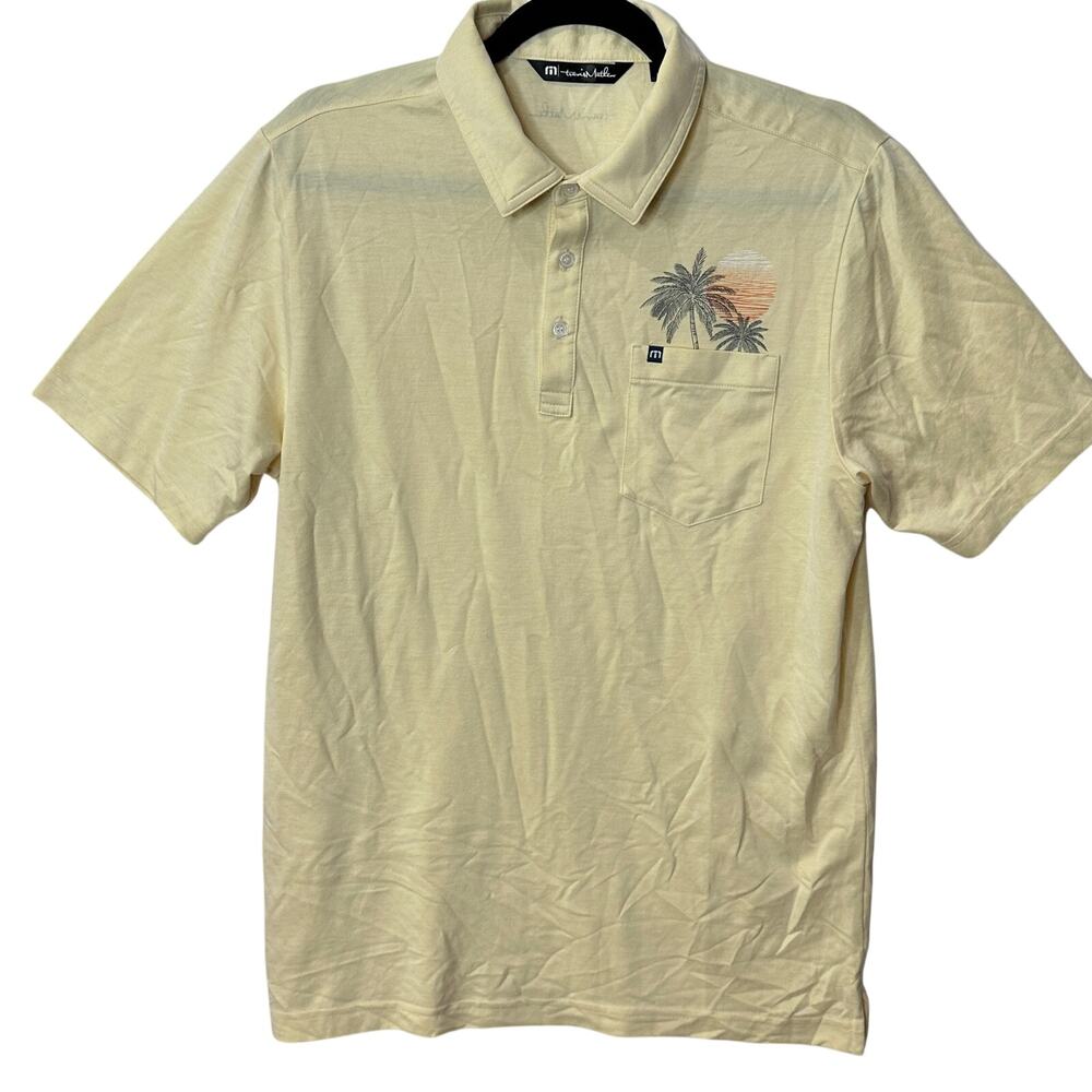 Travis Mathew Golf Polo Shirt Short Sleeve Yellow Palm Trees Men's Medium NWOT